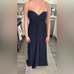 Alyce Paris Mesh Back Navy Jersey Prom Formal Gown